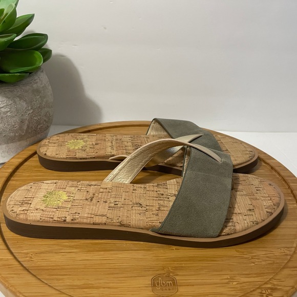 Yellow Box Baran Cork Thong Sandal Women’s 10 Metallic Gold Strap Boho Slide - Picture 2 of 8